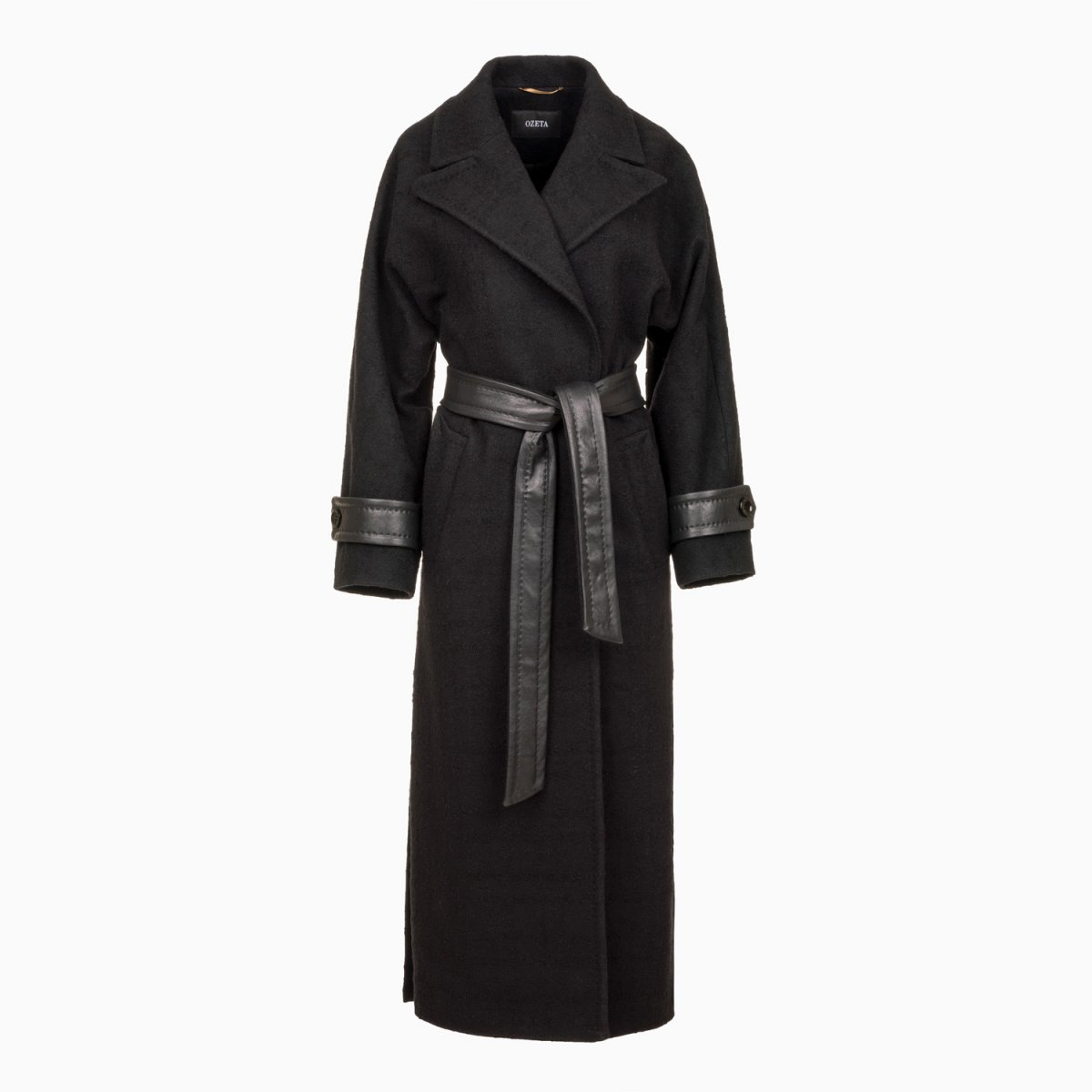 Kimono-Damenmantel in schwarz mit Lederdetails - Oversize Fit