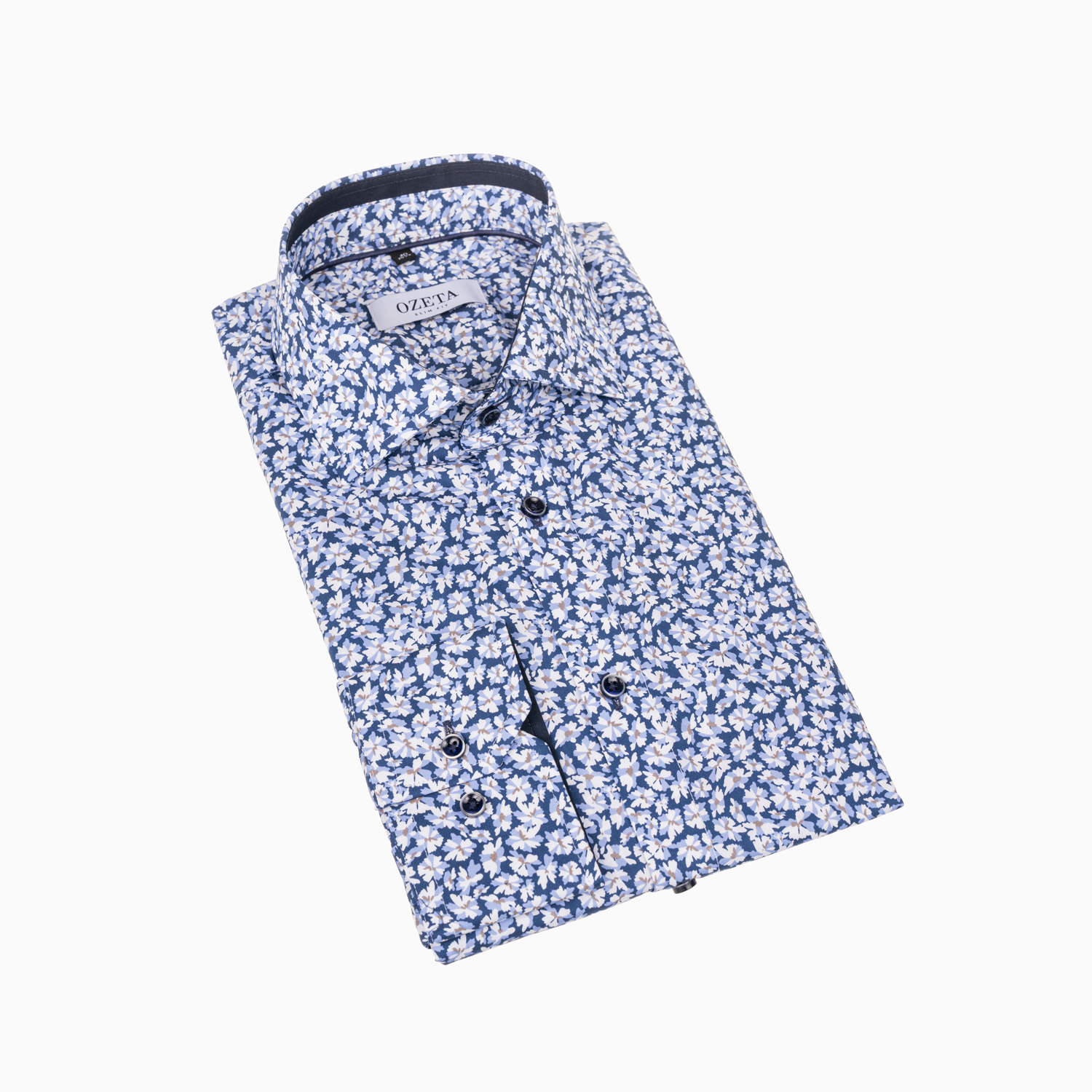 Freizeit Hemd Blau mit floralem Print - Slim Fit