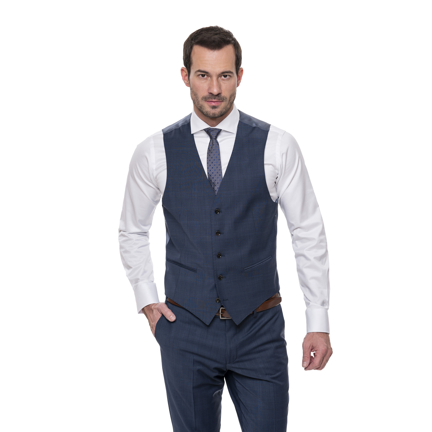 Anzugweste Blau mit Karo-Muster - Slim Fit - MIX & MATCH