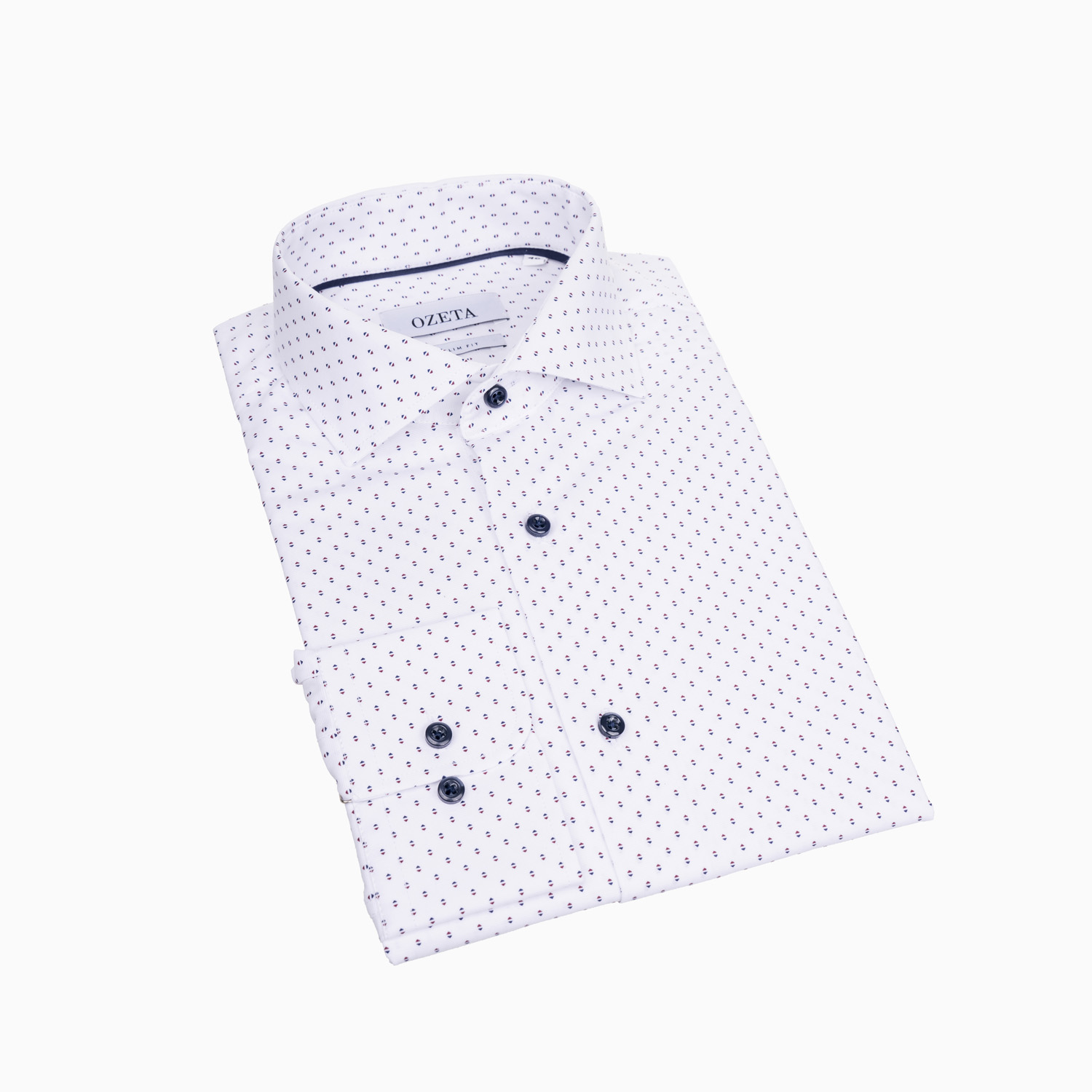 Business Hemd Weiß mit geometrischem Print - Verlängerte Ärmel- Slim Fit