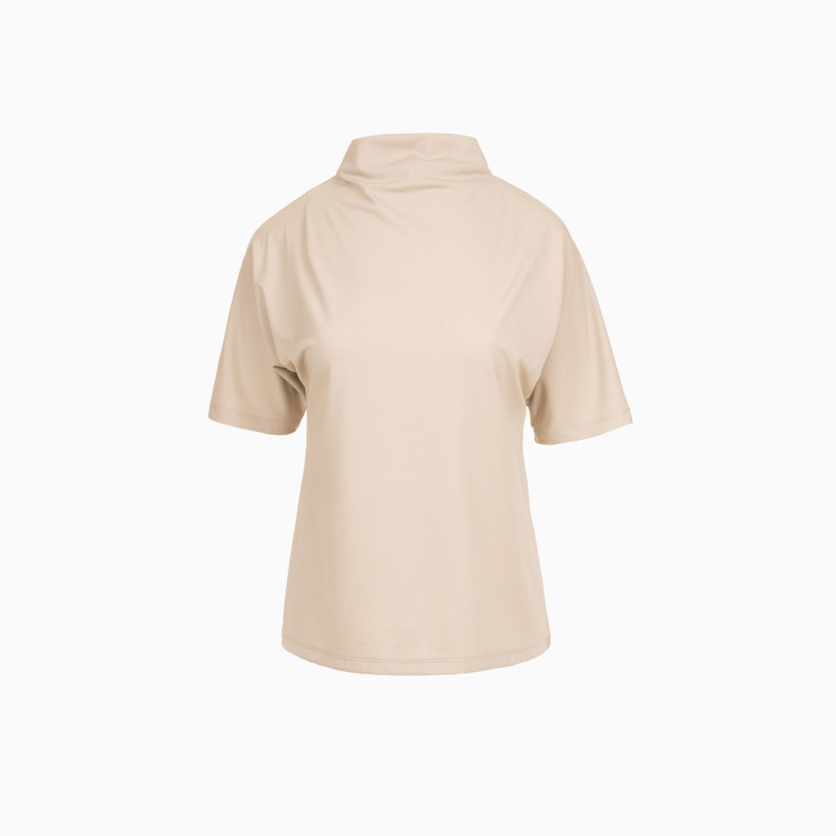 T-Shirt Beige mit Stehkragen