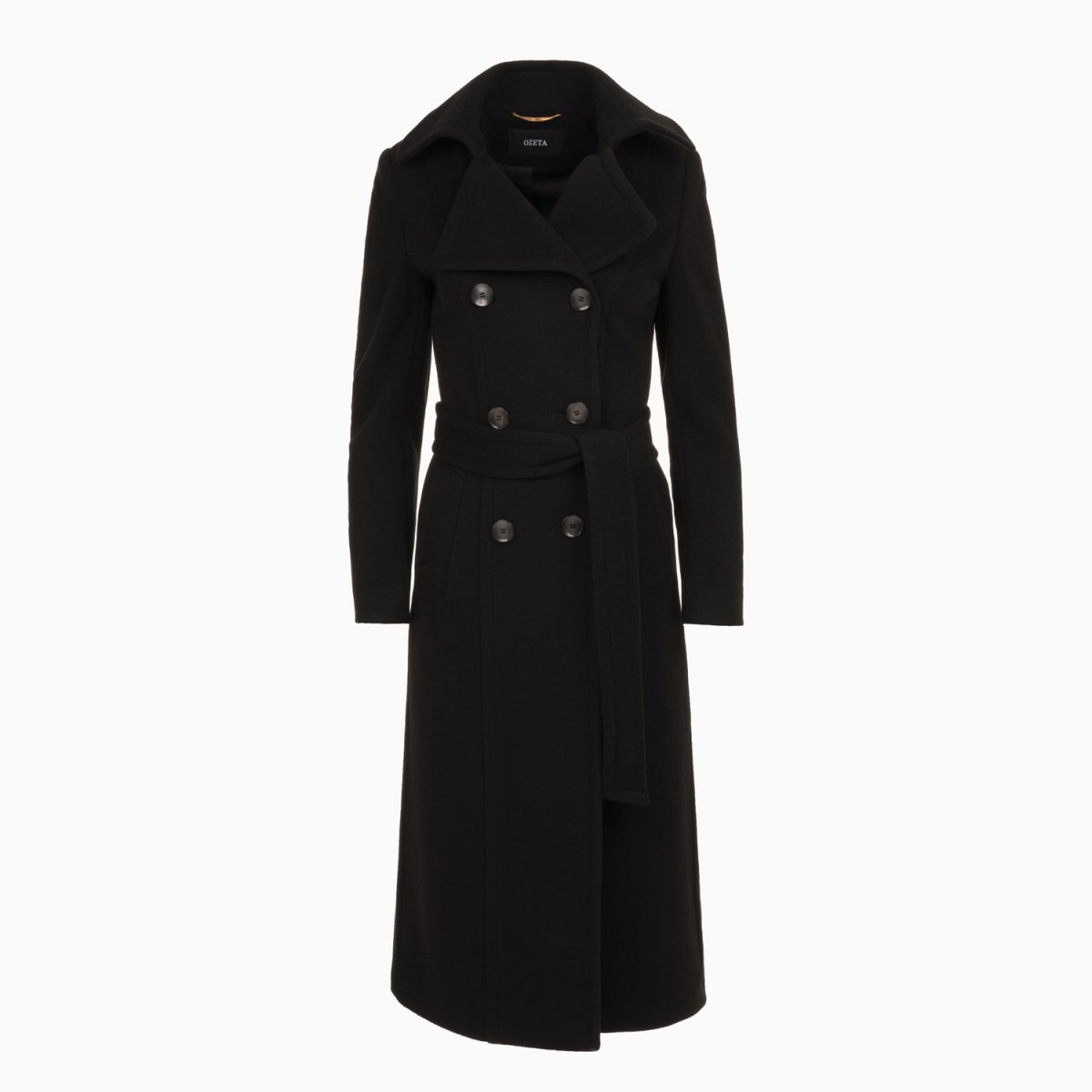 Doppelreihiger Mantel in schwarz aus Schurwolle - Slim Fit