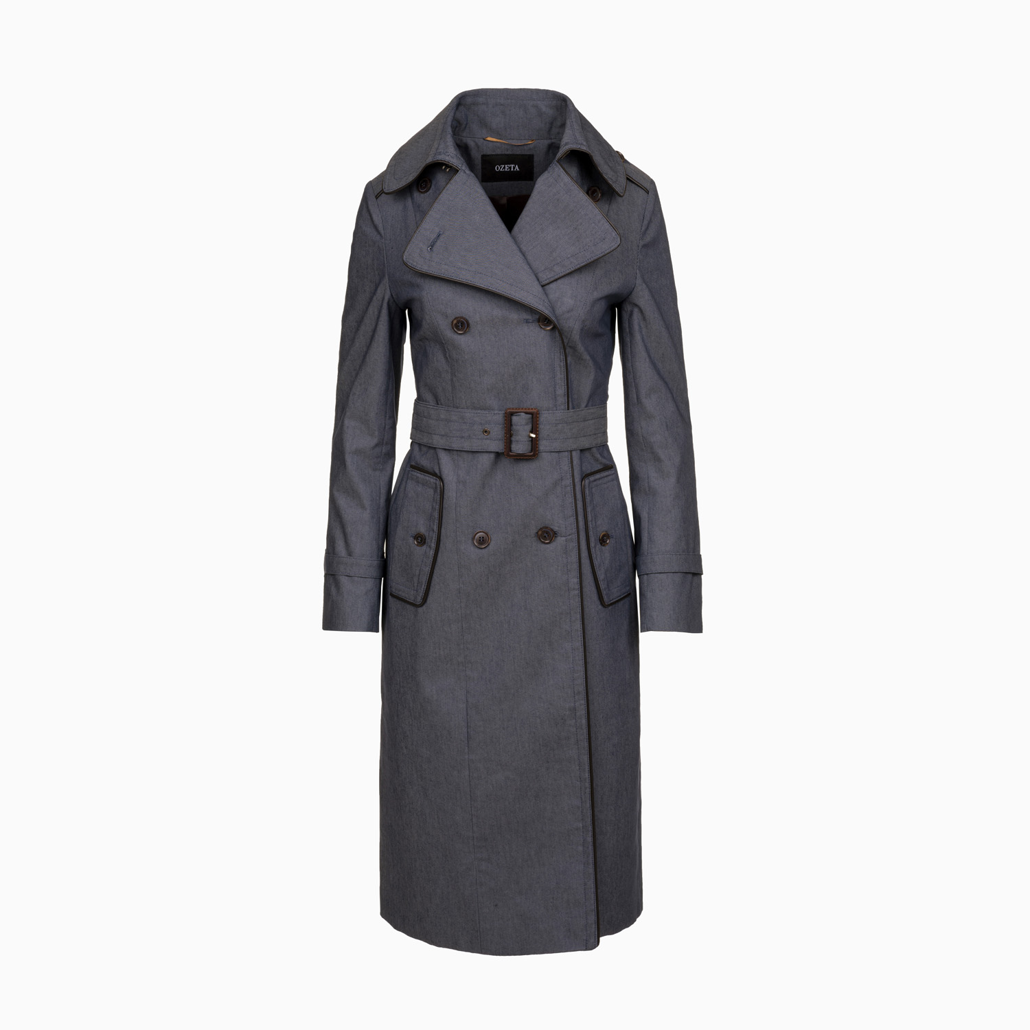 Doppelreihiger Trenchcoat Denim mit Paspeln