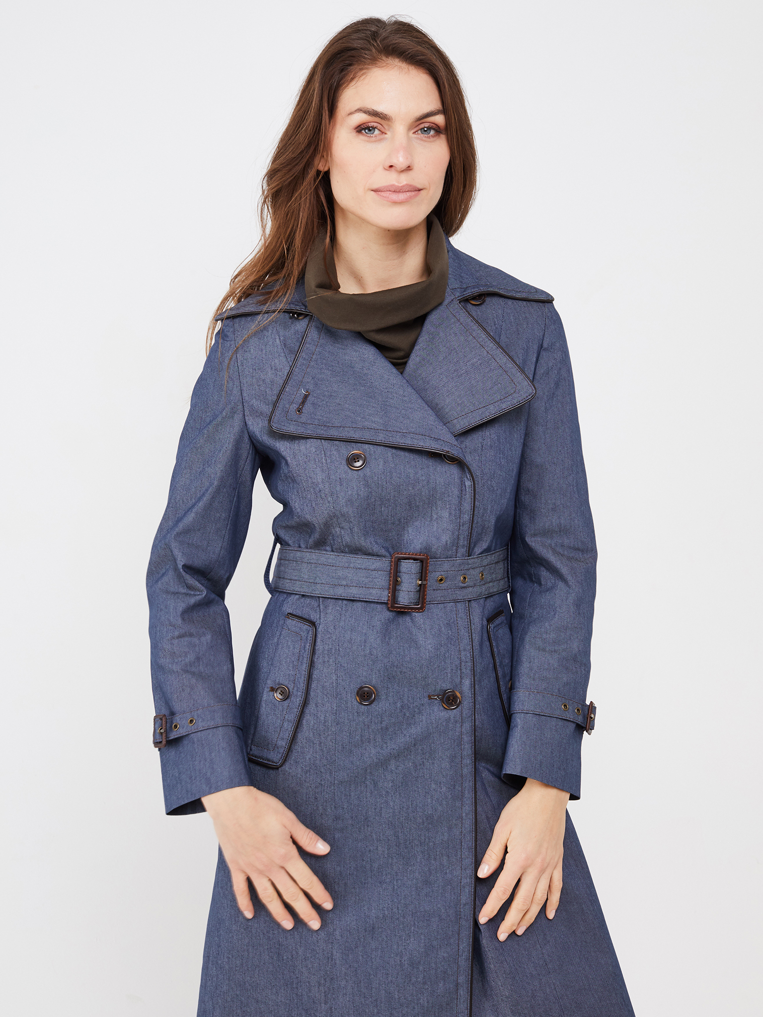 Doppelreihiger Trenchcoat Denim mit Paspeln