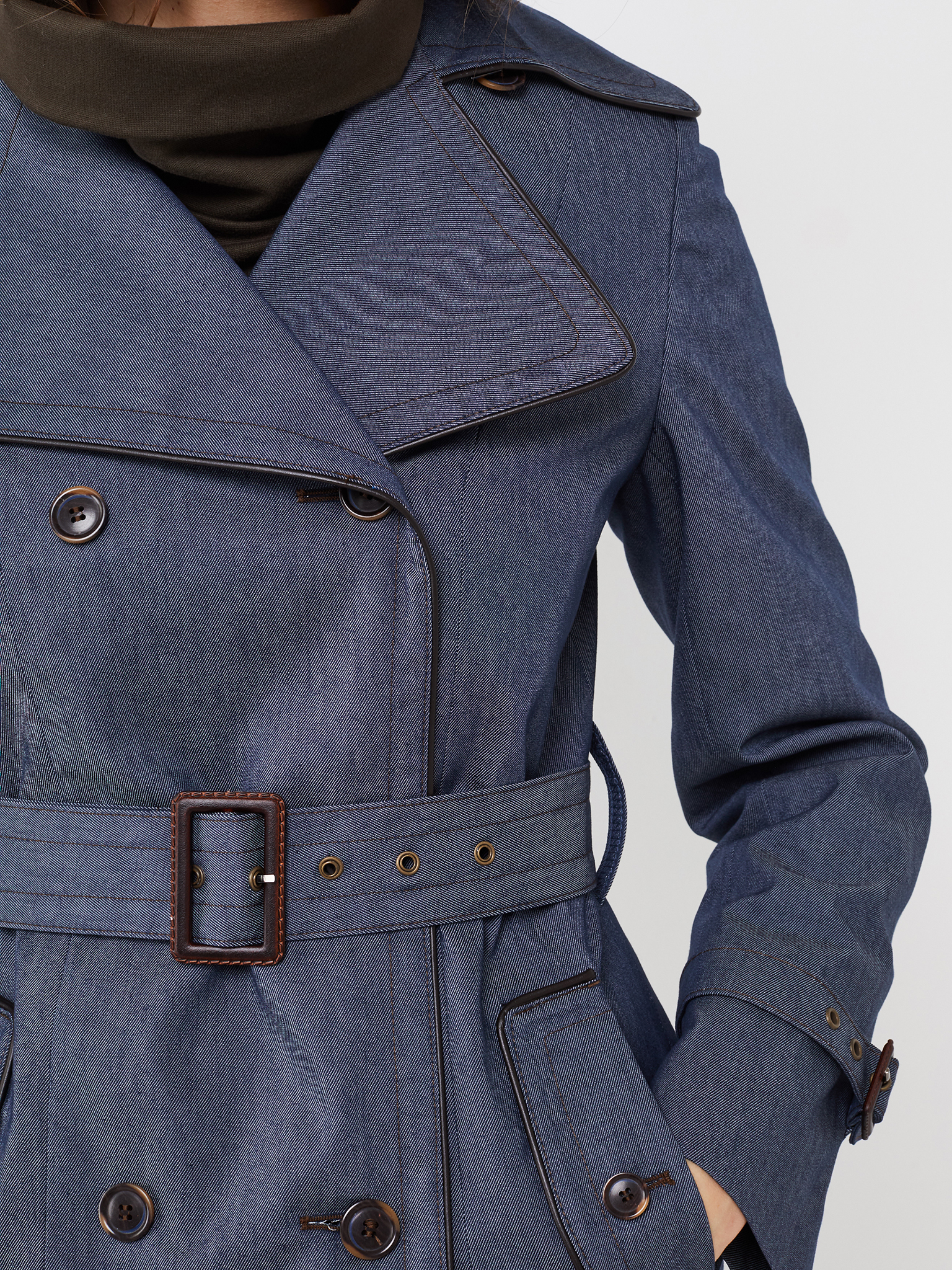 Doppelreihiger Trenchcoat Denim mit Paspeln