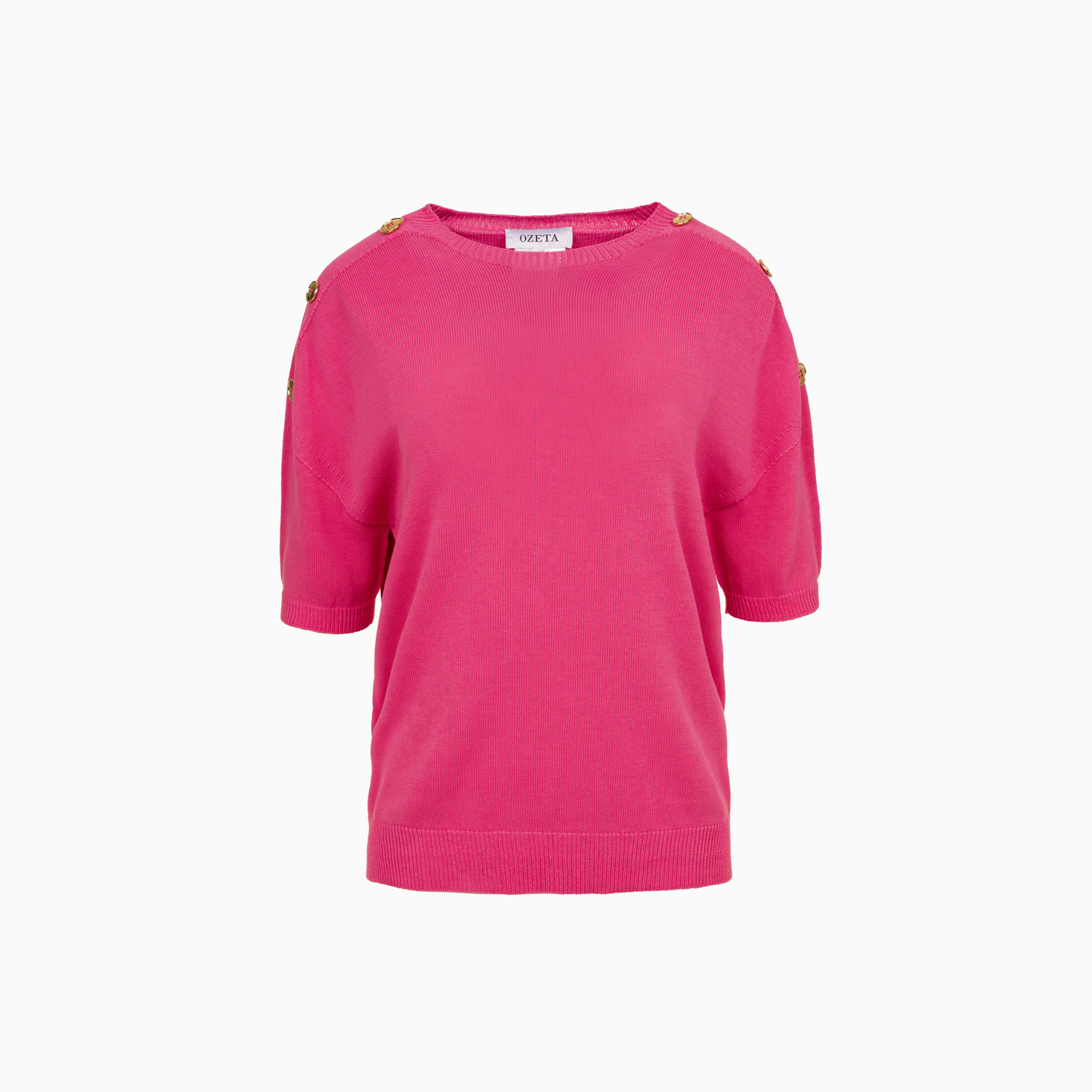 Pullover Pink mit kurzen Armen und goldenen Zierknöpfen