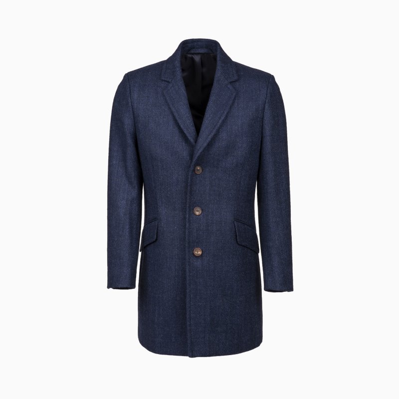 Einreihiger Mantel aus Schurwolle in blau - Normal Fit