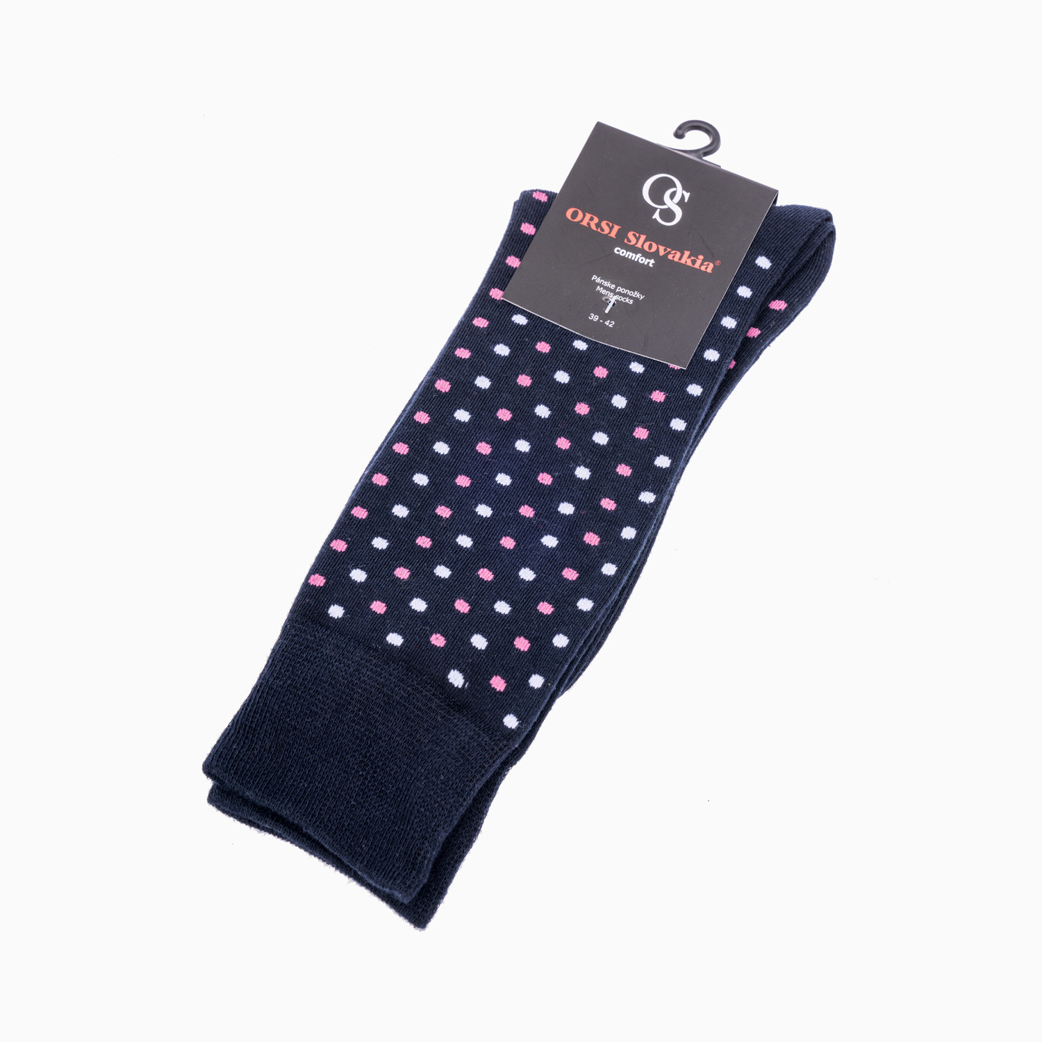 Herrensocken Dunkelblau mit rosa-weißen Punkten