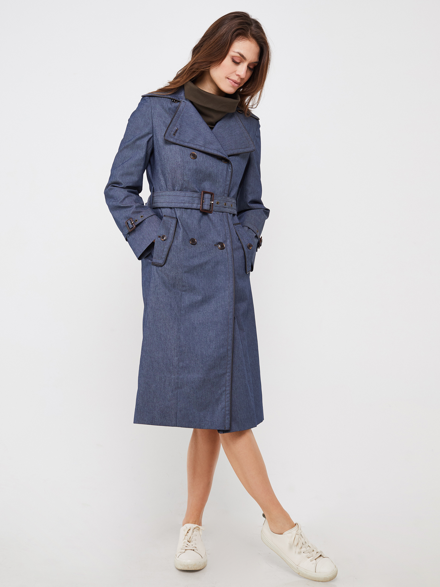 Doppelreihiger Trenchcoat Denim mit Paspeln