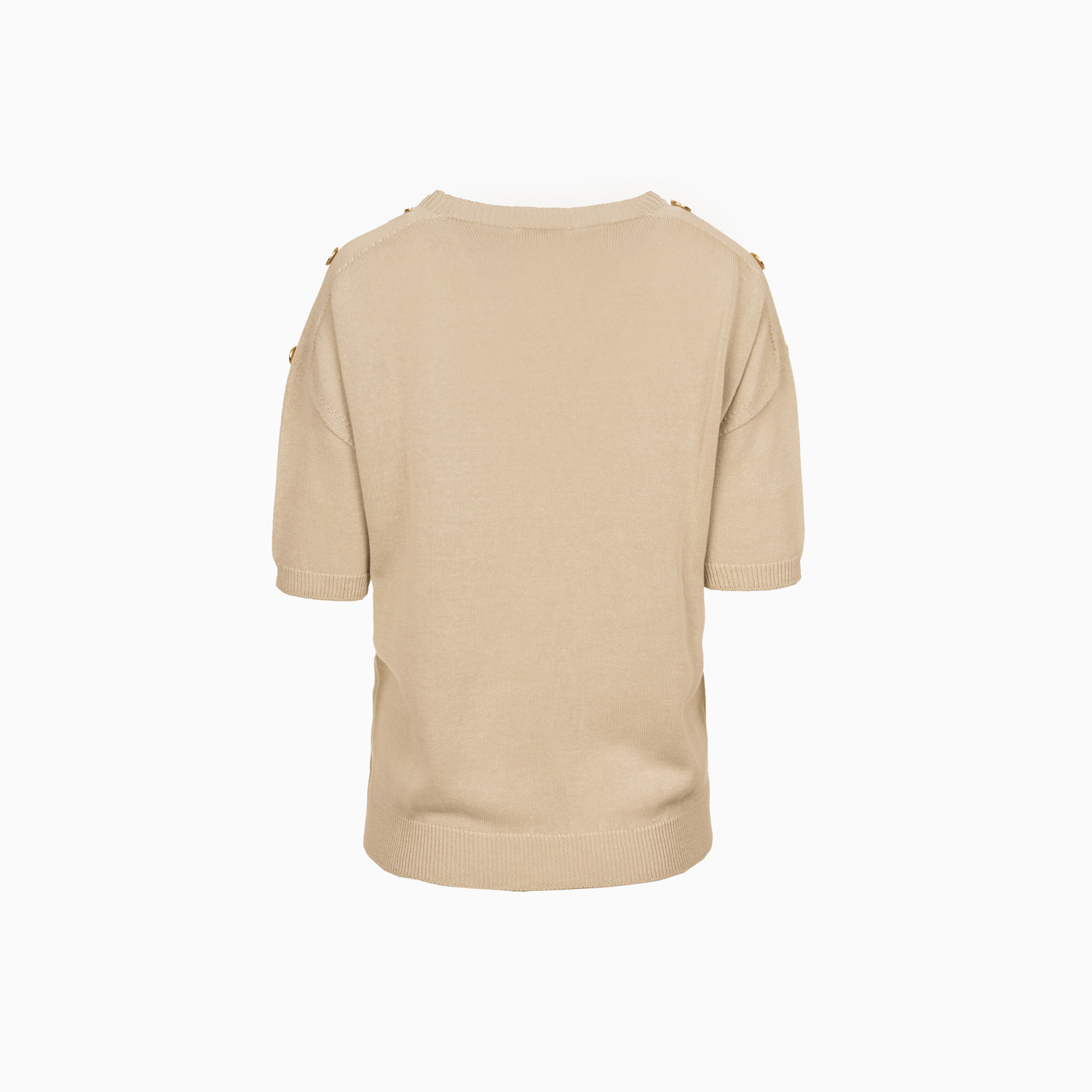 Pullover Beige mit kurzen Armen und goldenen Zierknöpfen