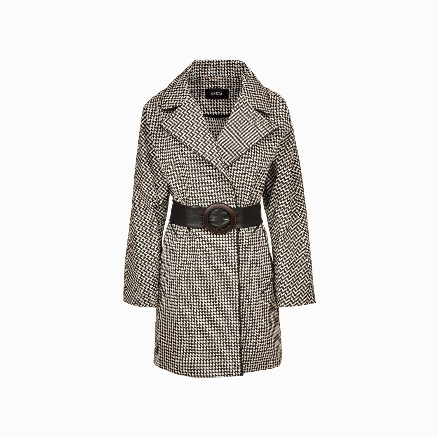 Trenchcoat Schwarz-Weiß mit Pepito-Muster und Paspeln