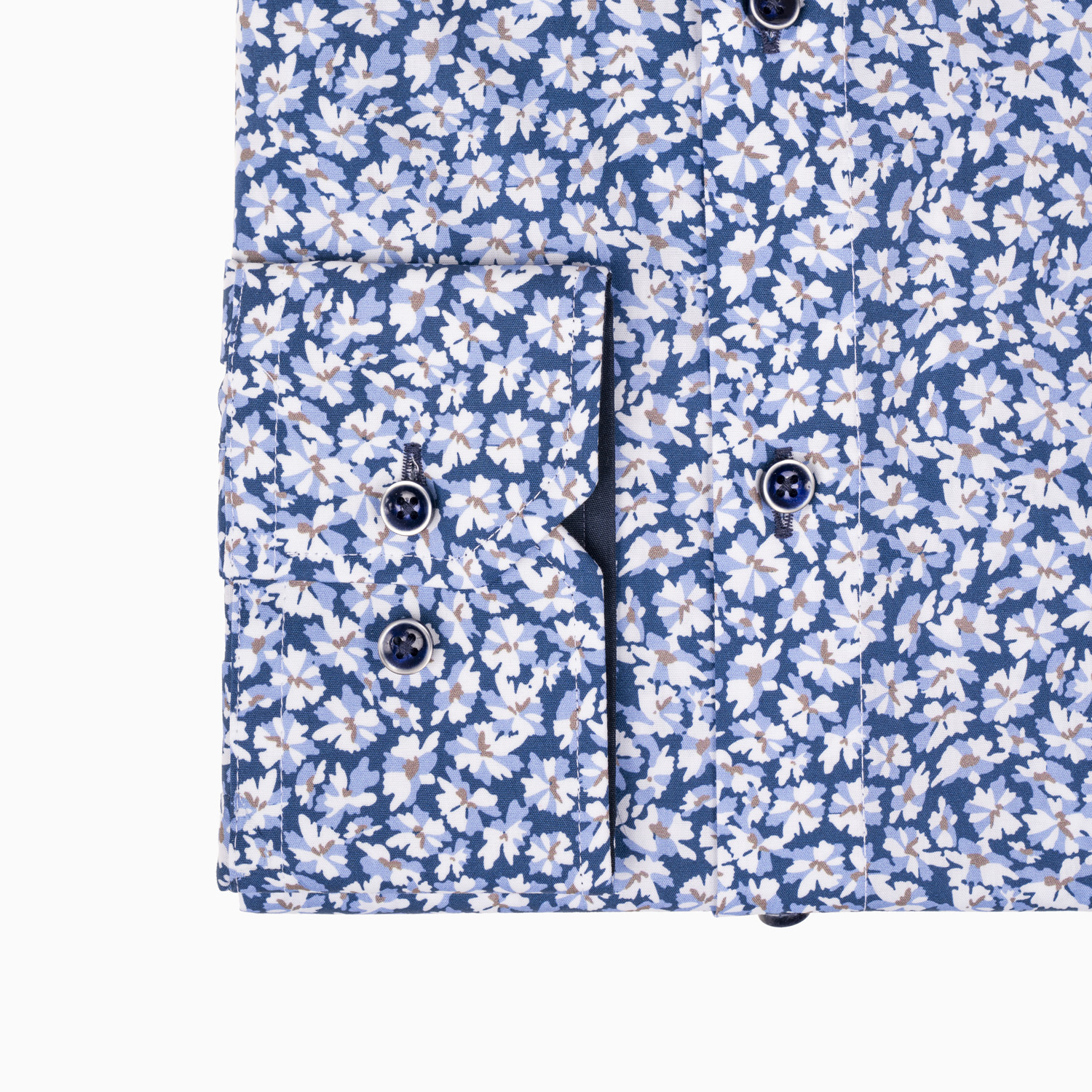 Freizeit Hemd Blau mit floralem Print - Slim Fit