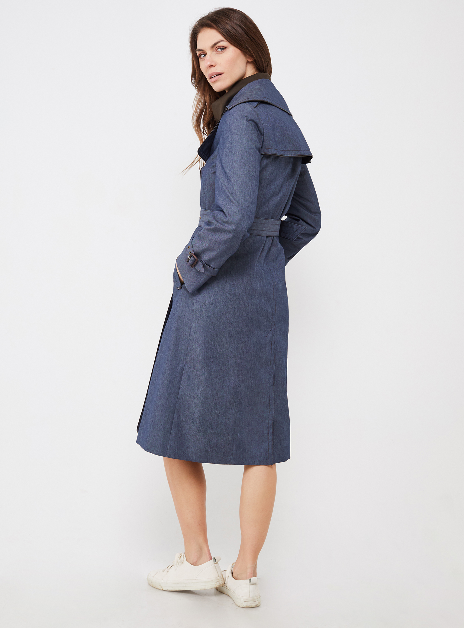 Doppelreihiger Trenchcoat Denim mit Paspeln