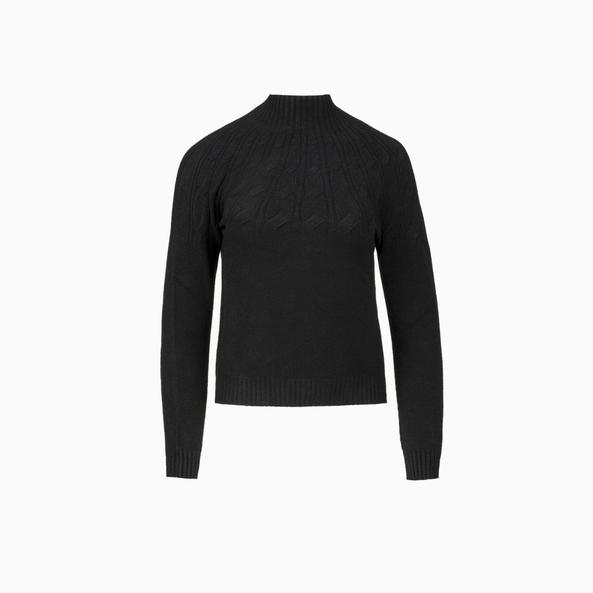 Pullover mit Zopfmuster und Stehkragen in schwarz
