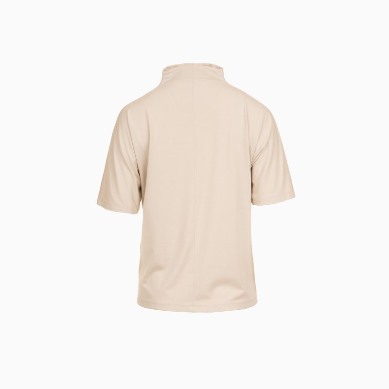 T-Shirt Beige mit Stehkragen